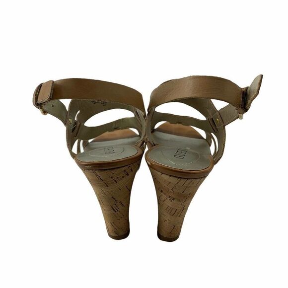 Guess Cork Wedge Heels Tan Open Toe 8.5 Leather - Picture 8 of 11